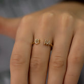 14K Gold Diamond Initial Cuff Ring – Seravelle