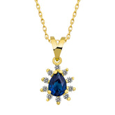 14K Gold Blue Sapphire & Diamond Pear Necklace – Astra