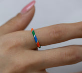 14K Gold Multicolor Enamel Rings for Woman/ Gold Enamel Colored Stack Rings/ Colourful Enamel Band/ Birthday Gifts/ The Mom/ Gift for Her