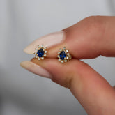 14K Gold Blue Sapphire & Diamond Oval Earrings – Astra