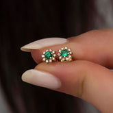 14K Gold Emerald & Diamond Round Earrings – Astra