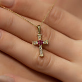 14K Gold Diamond & Ruby Cross Necklace – Radiance
