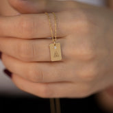 14K Gold Diamond Rectangle Initial Necklace – Emblem