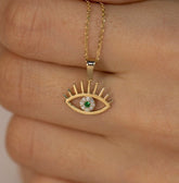 14K Gold Diamond Emerald Eye Necklace – Nazar