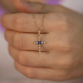 14K Gold Diamond & Sapphire Cross Necklace – Seraphis