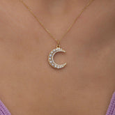 14K Gold Diamond & Pearl Crescent Moon Necklace – Elaren
