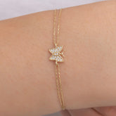 14K Gold Diamond Butterfly Bracelet/ Dainty Gold Diamond Butterfly Bracelets Gifts for Her/ Gold Butterfly Bracelet/ Birthday Gifts for Her