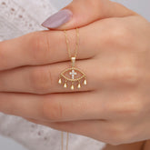 14K Gold Diamond Cross & Eye Necklace – Nazar