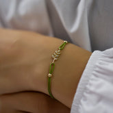 14K Gold Diamond Leaf Bracelet on Color Cord – Corde