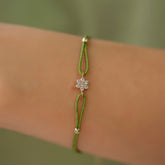 14K Gold Diamond Flower Bracelet on Color Cord – Corde