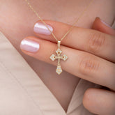14K Gold Diamond Cross Necklace – Araviel