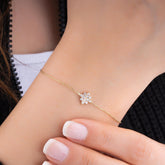 14K Gold Diamond Flower Bracelet / Dainty Floral Gold Bracelet for Women / Diamond Blossom Jewelry / Elegant Gold Bracelet / Gift for Her