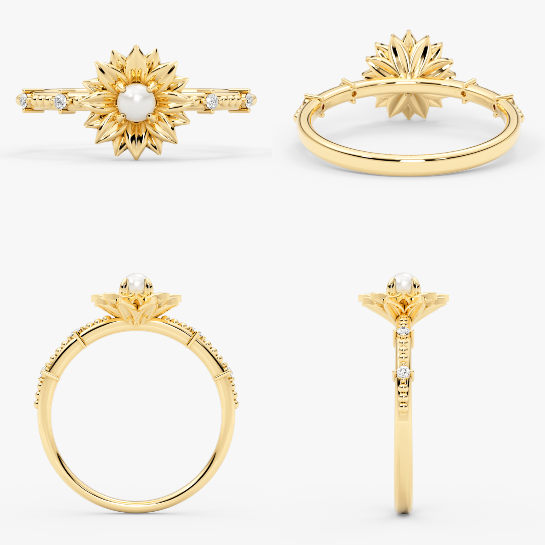 14 Ayar Altın İnci ve Pırlanta Yüzük – Elyen 