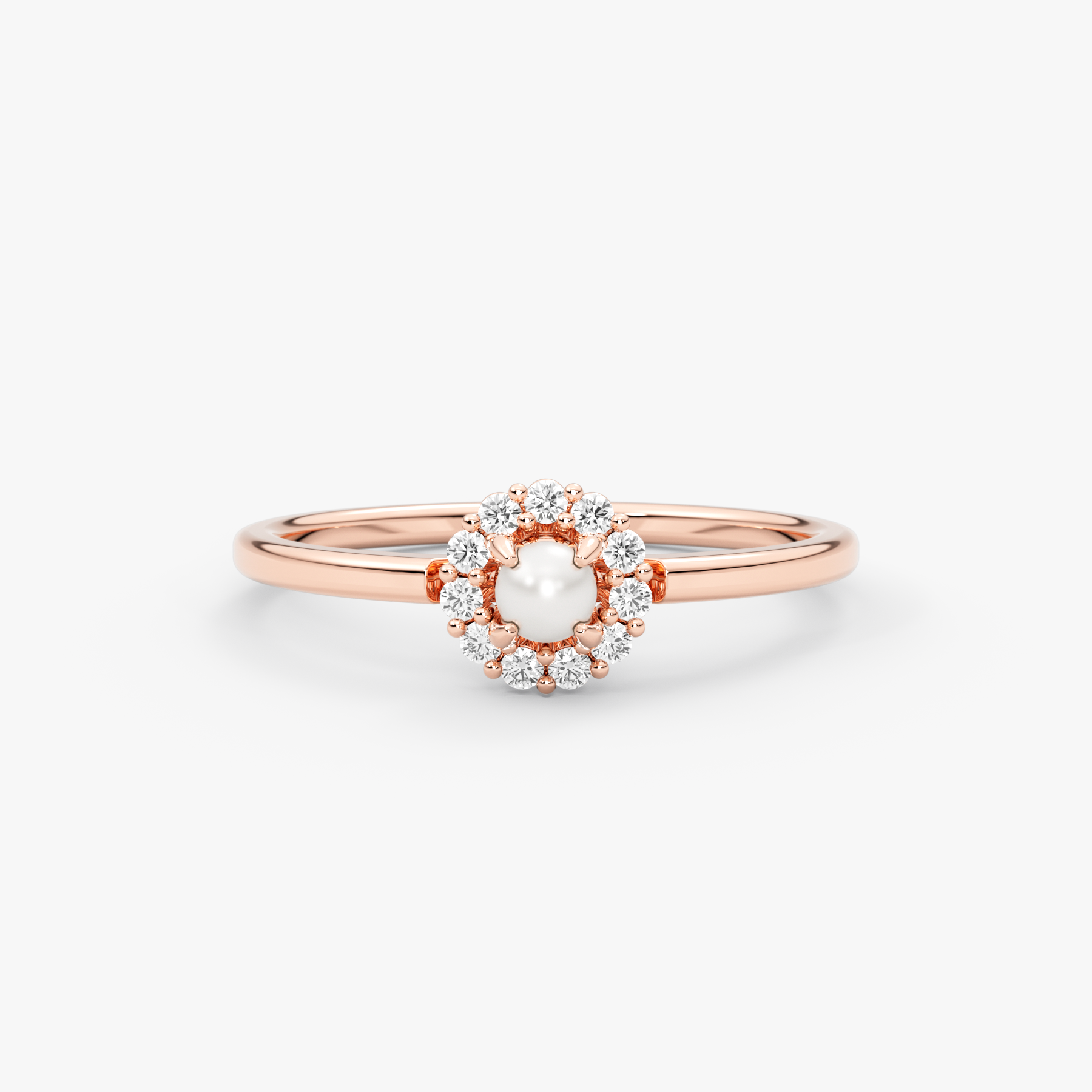 14 Ayar Altın İnci ve Pırlanta Halo Yüzük – Solvyn 