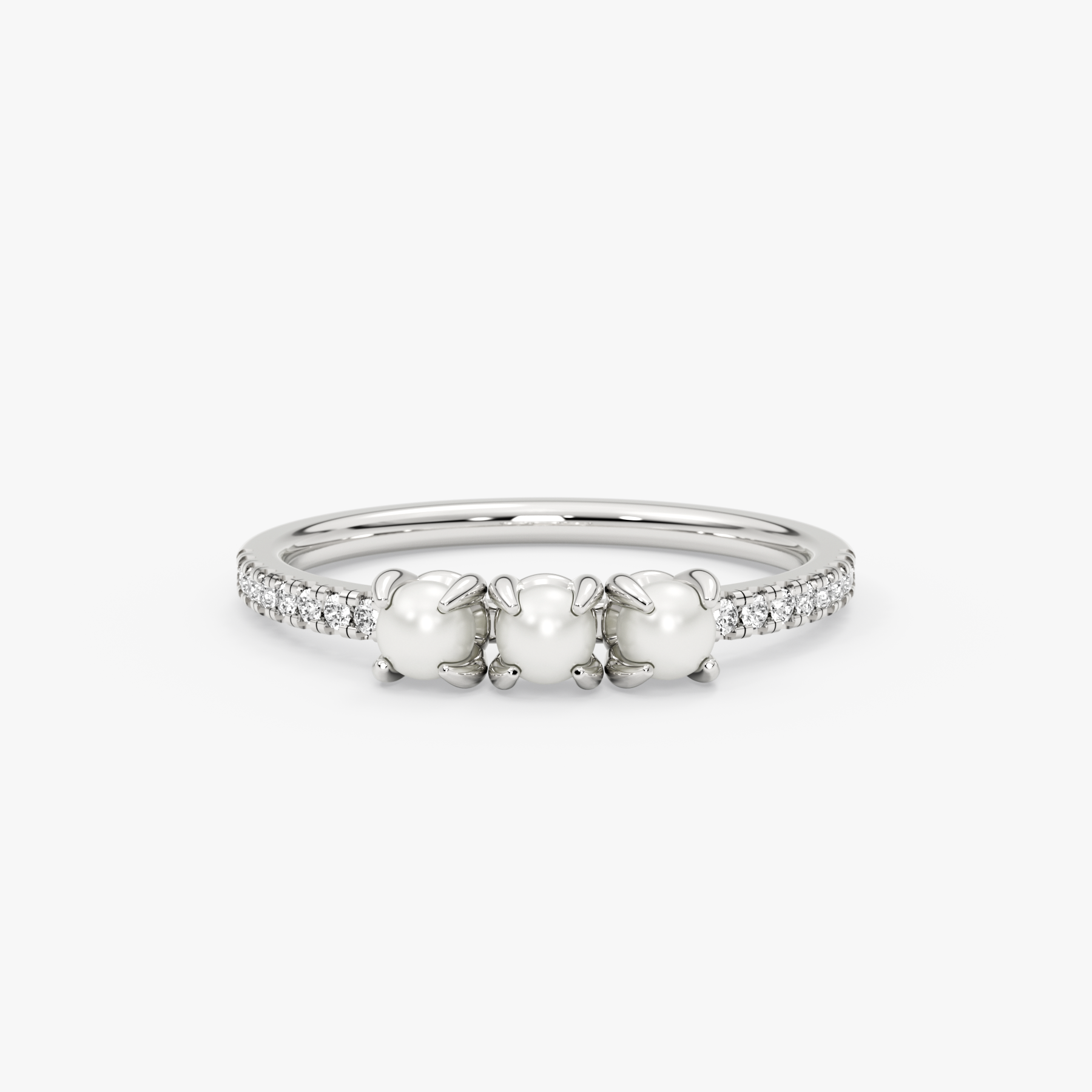 14 Ayar Altın İnci ve Pırlanta Bant Yüzük – Melora 