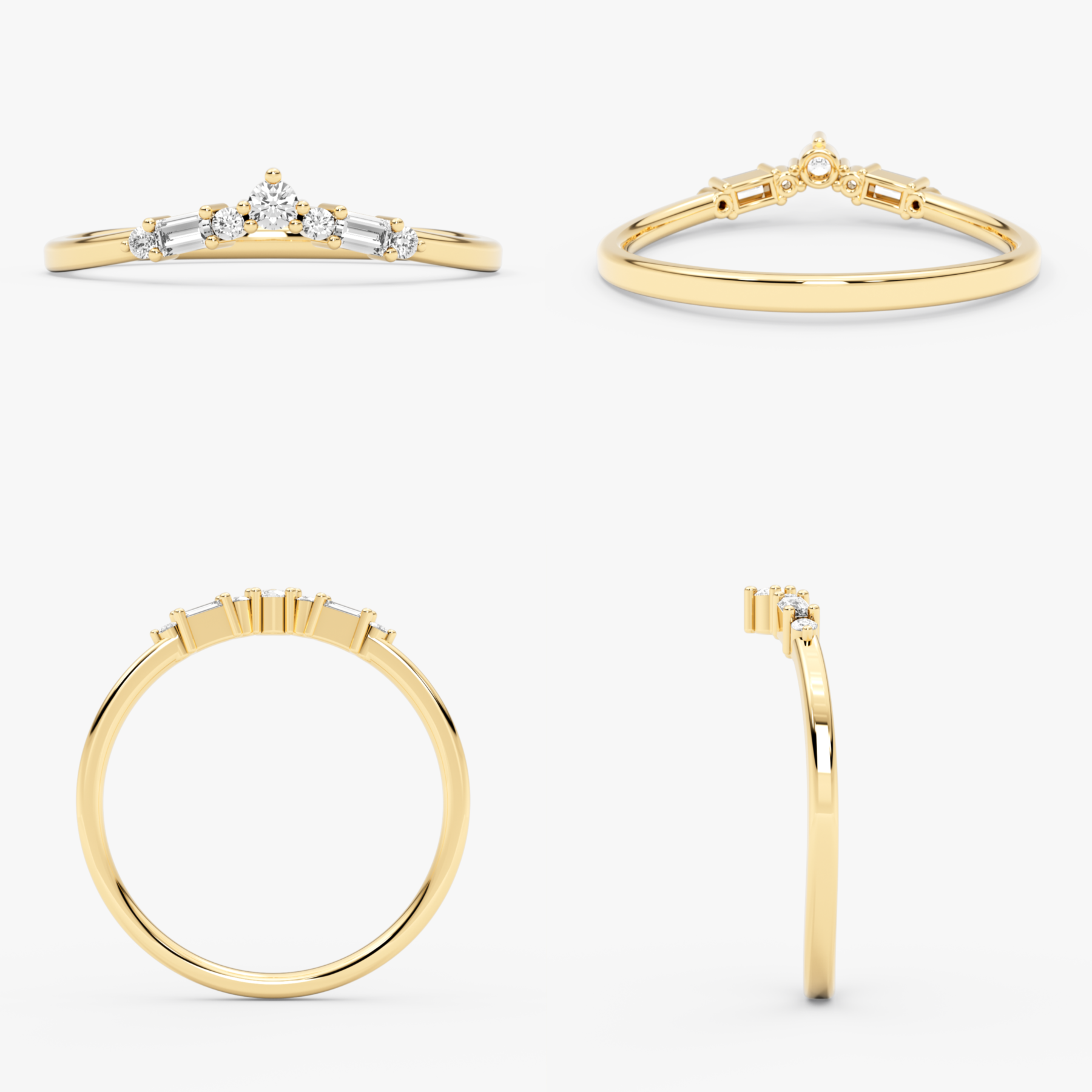 14K Gold Chevron Baguette & Round Diamond Ring – Arel