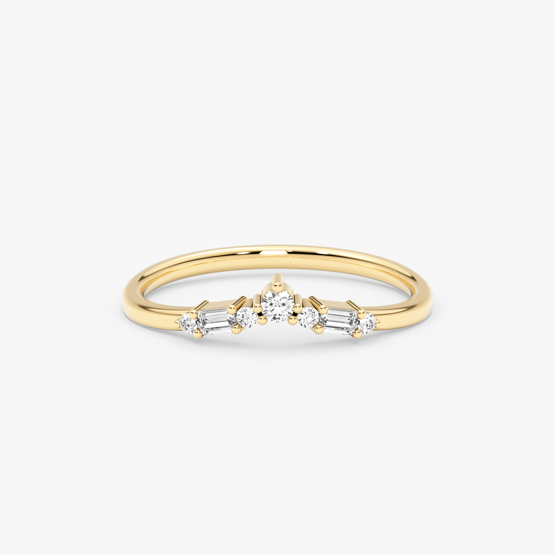14K Gold Chevron Baguette & Round Diamond Ring – Arel