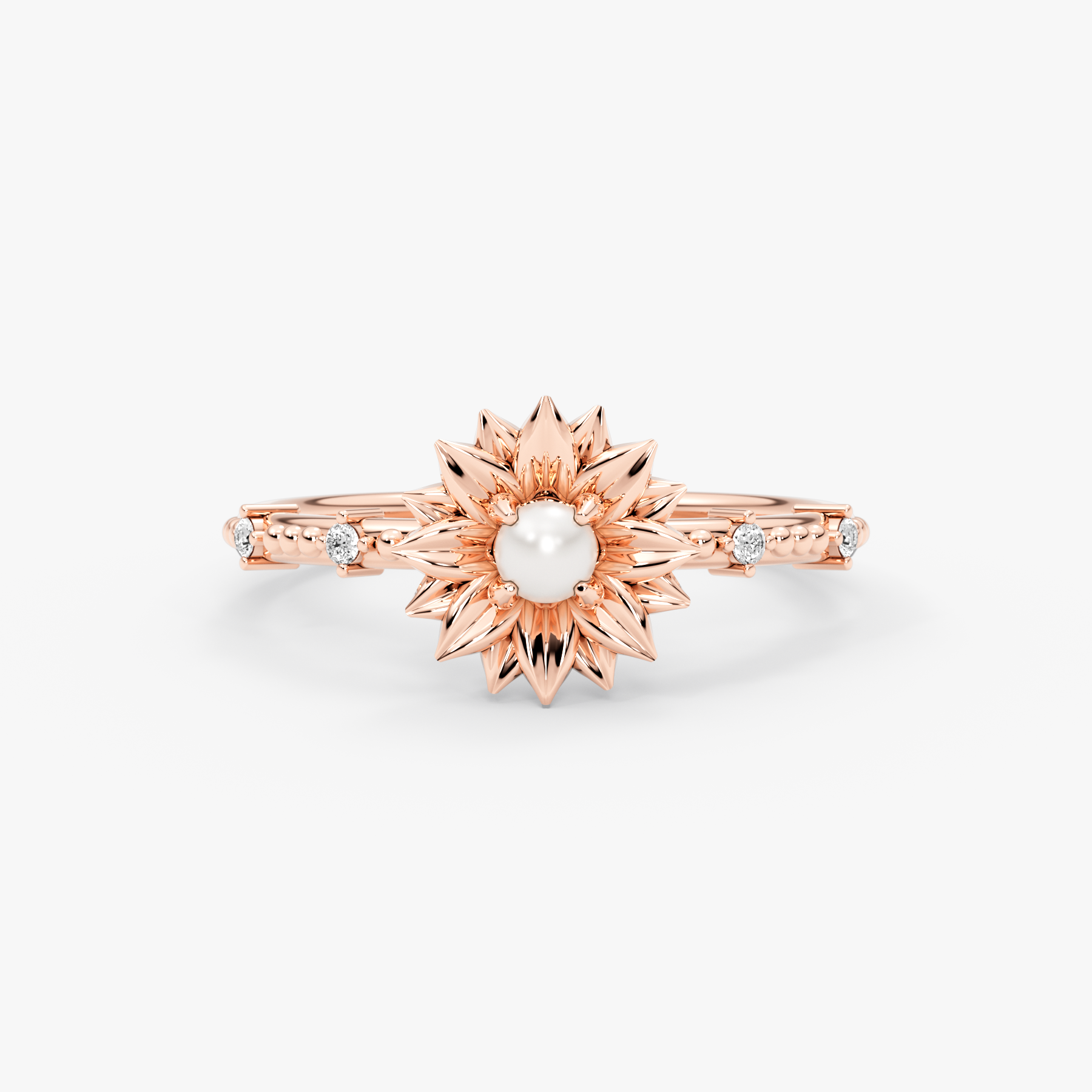 14 Ayar Altın İnci ve Pırlanta Yüzük – Elyen 