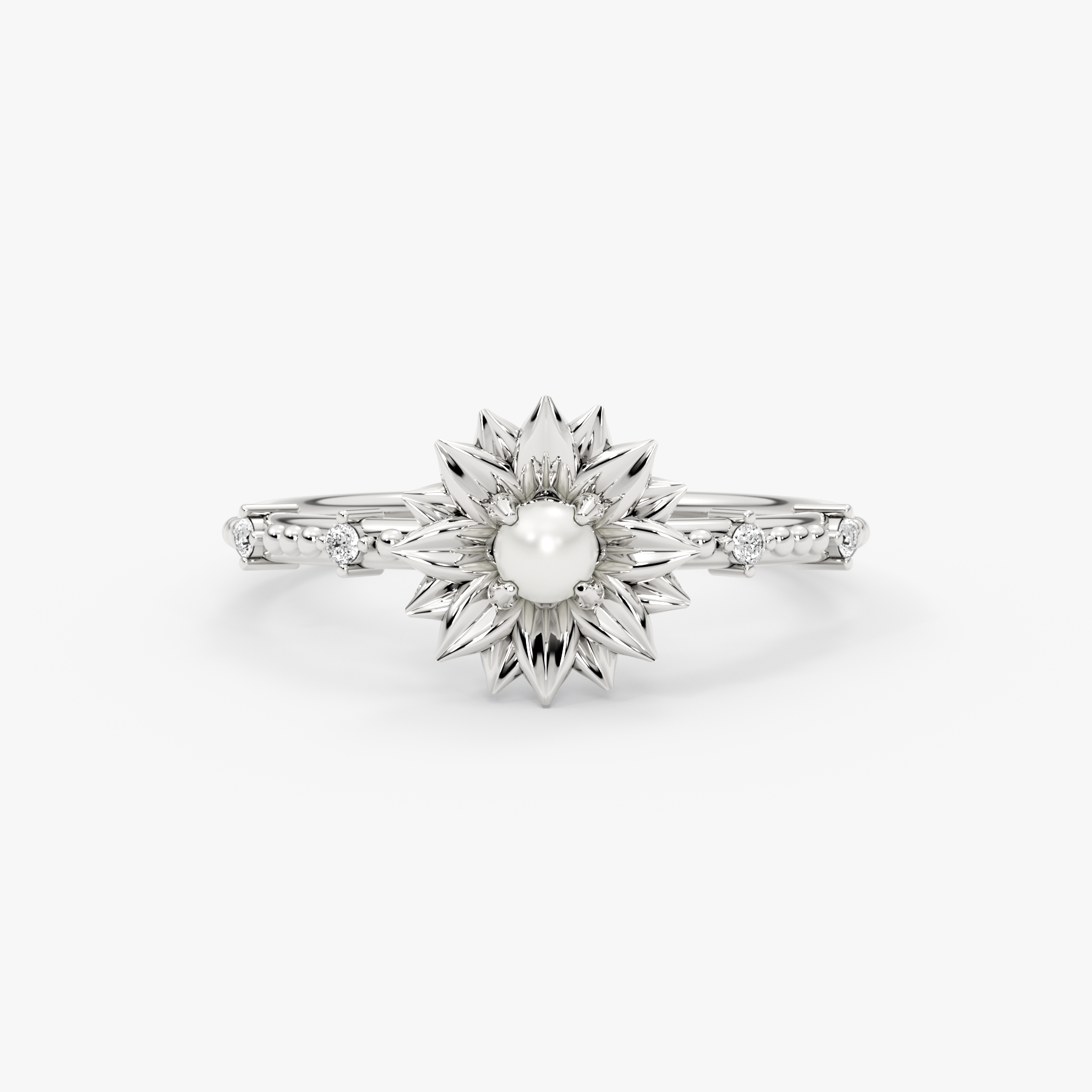 14 Ayar Altın İnci ve Pırlanta Yüzük – Elyen 