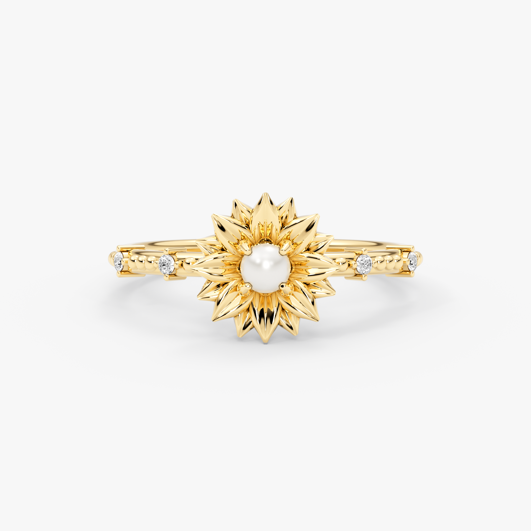 14 Ayar Altın İnci ve Pırlanta Yüzük – Elyen 