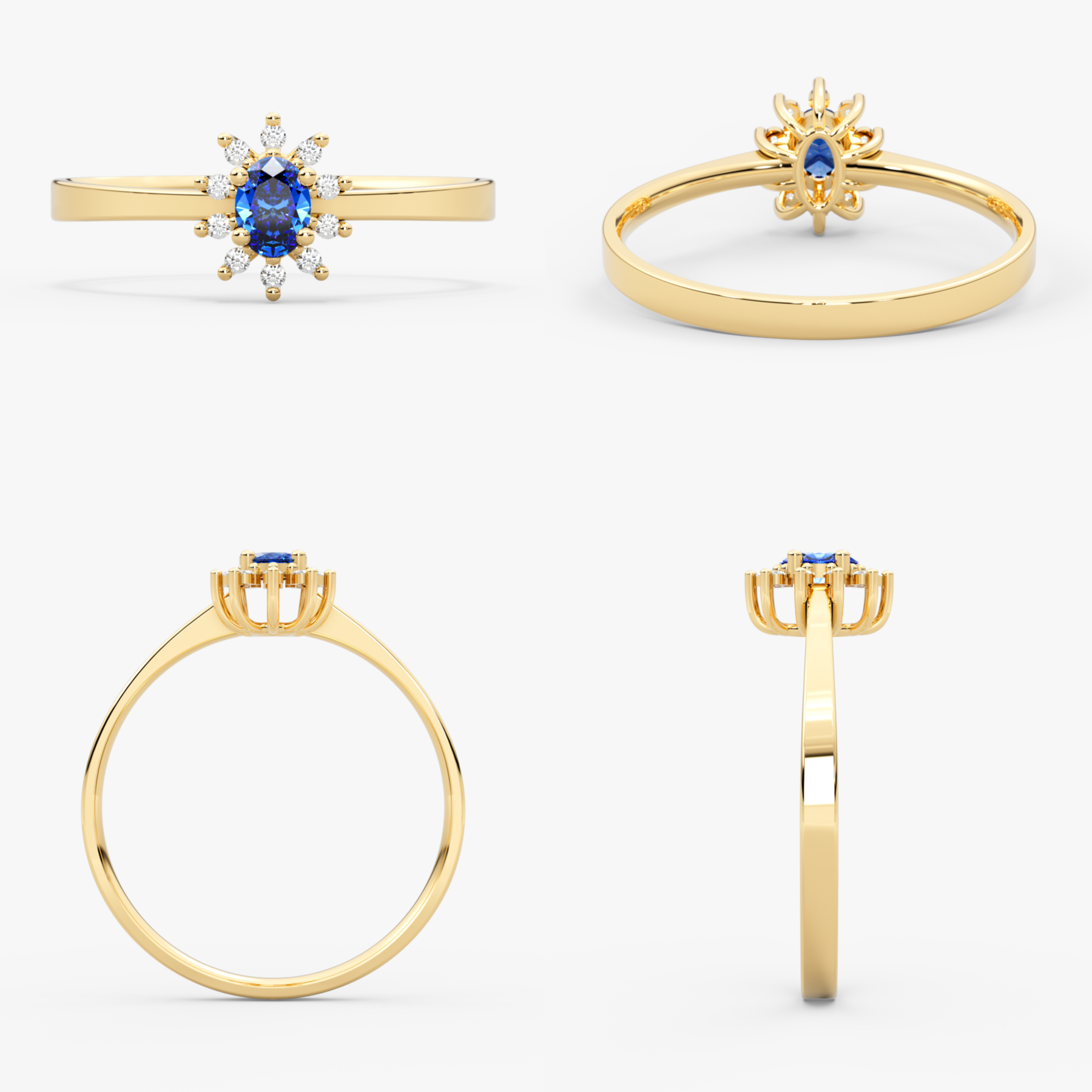 14 Ayar Altın Mavi Safir ve Pırlanta Oval Yüzük – Astra 