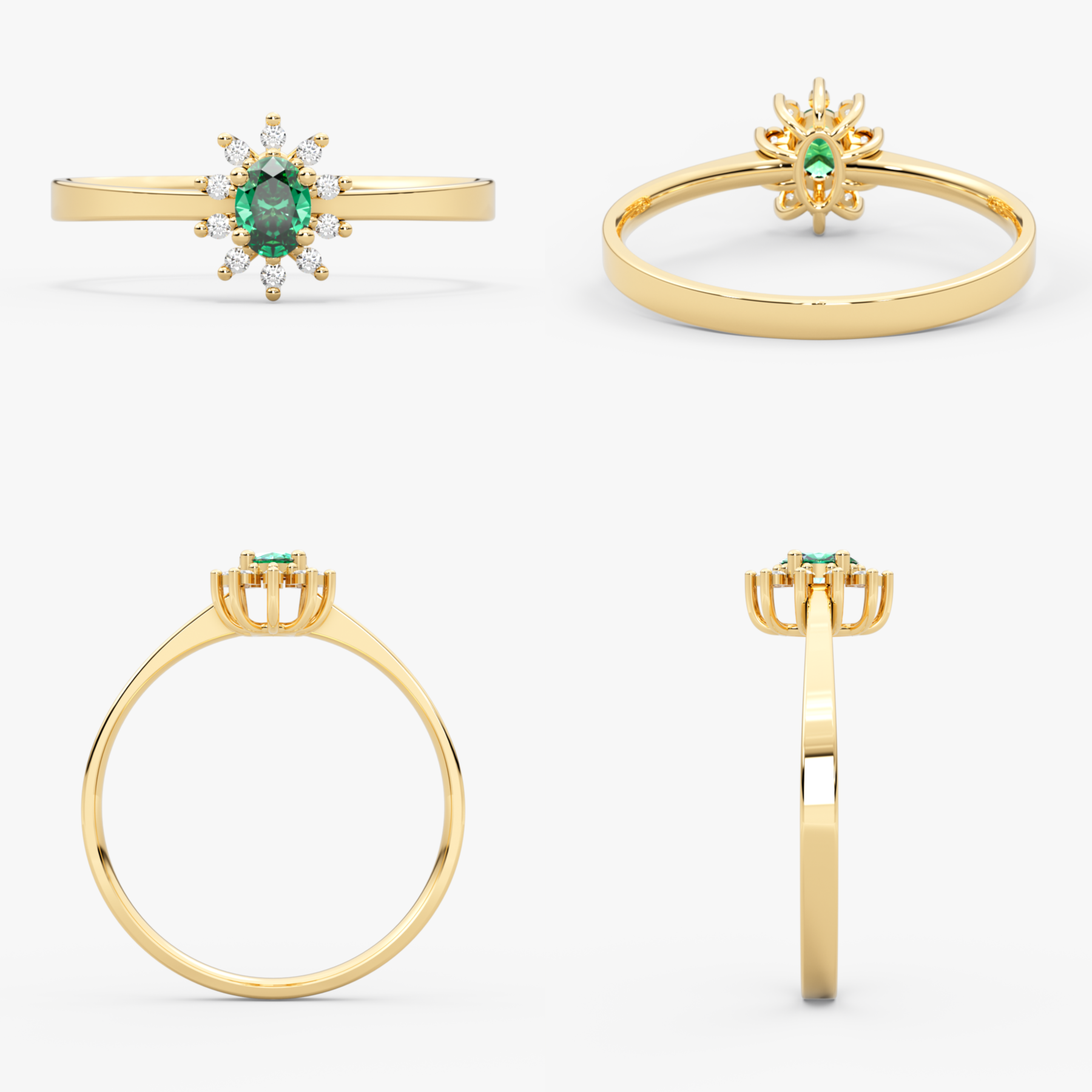 14 Ayar Altın Zümrüt ve Pırlanta Oval Yüzük – Astra 