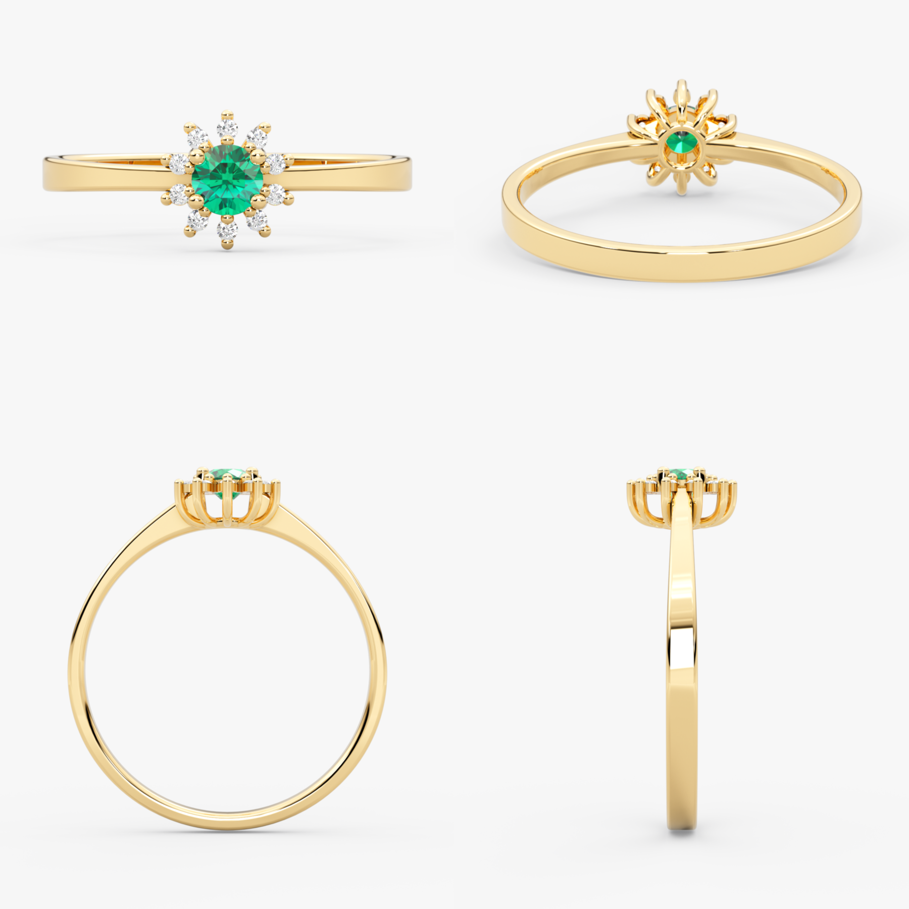 14K Gold Emerald & Diamond Round Ring – Astra