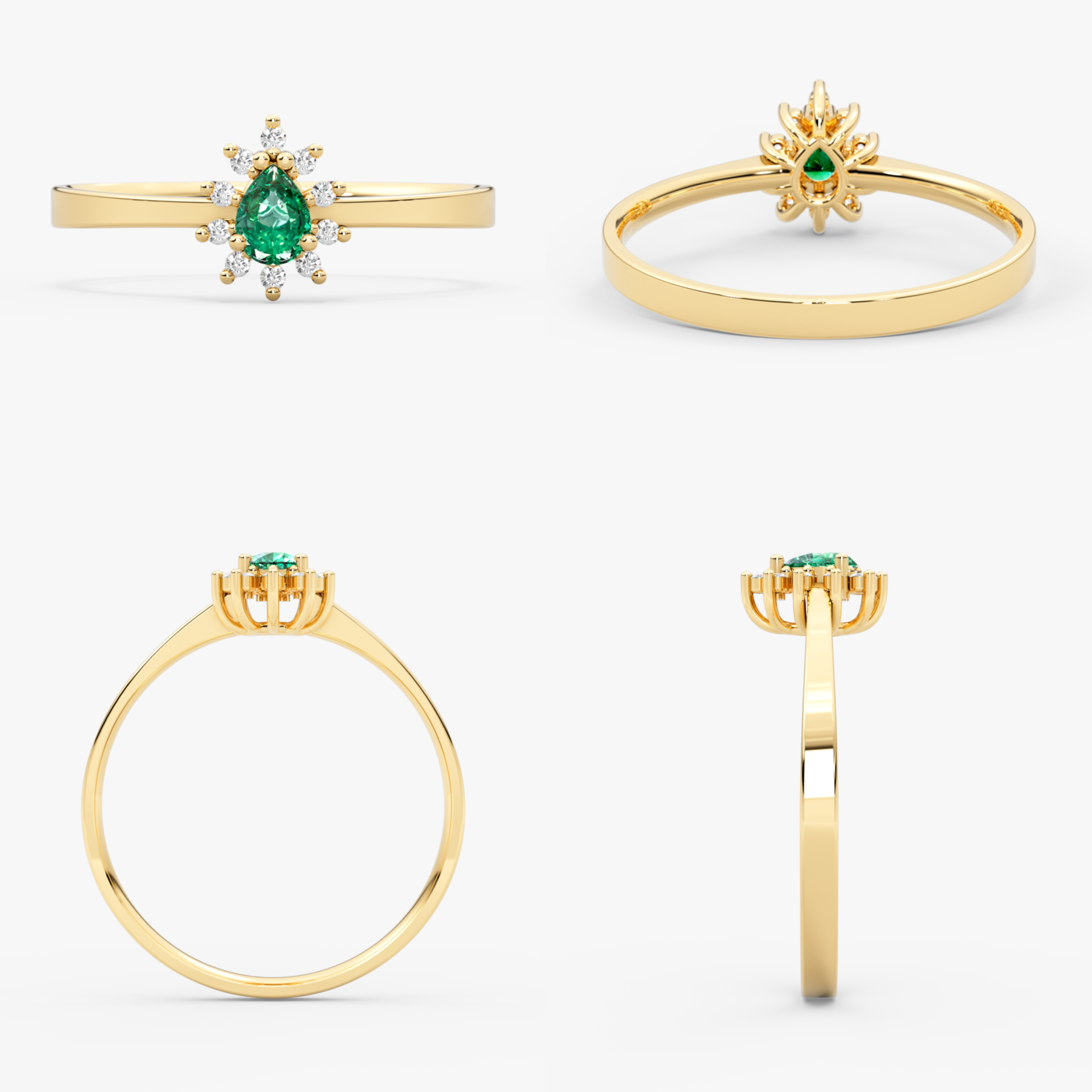14K Gold Emerald & Diamond Pear Ring – Astra