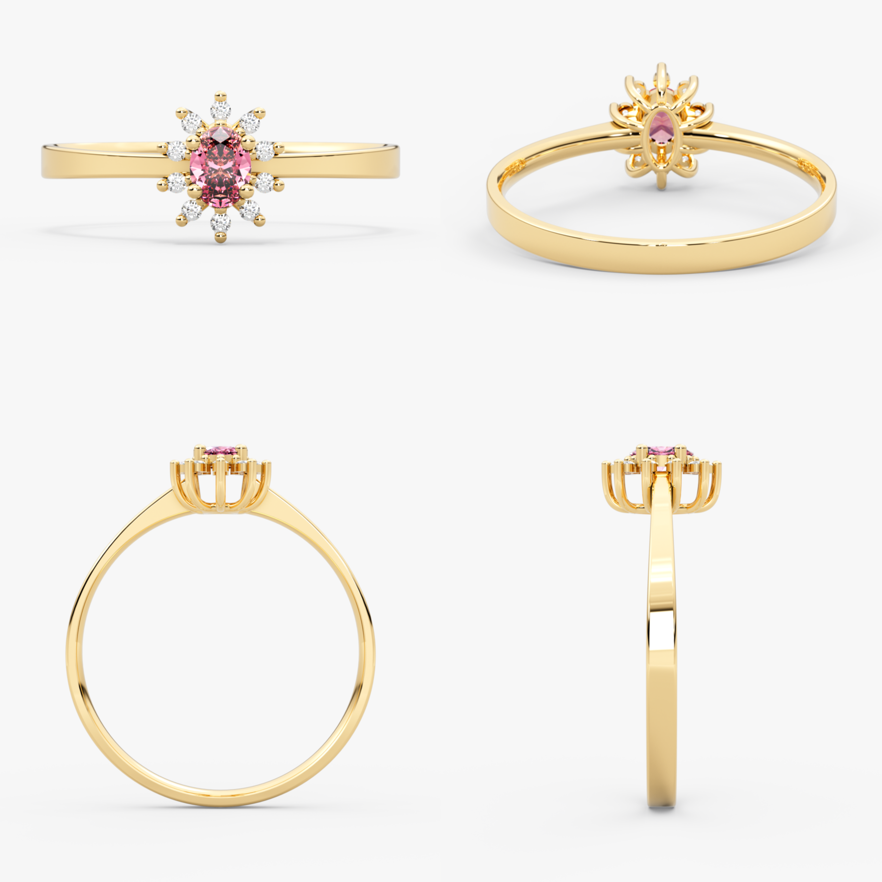 14 Ayar Altın Zümrüt ve Pırlanta Oval Yüzük – Astra 