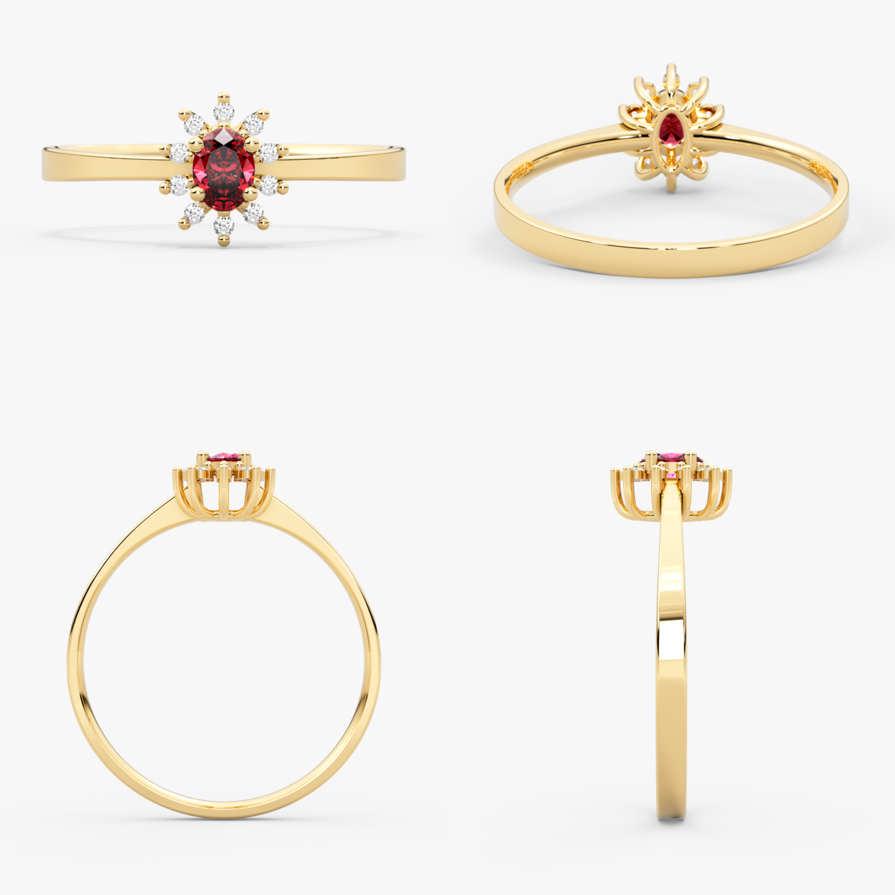 14 Ayar Altın Yakut ve Pırlanta Oval Yüzük – Astra 