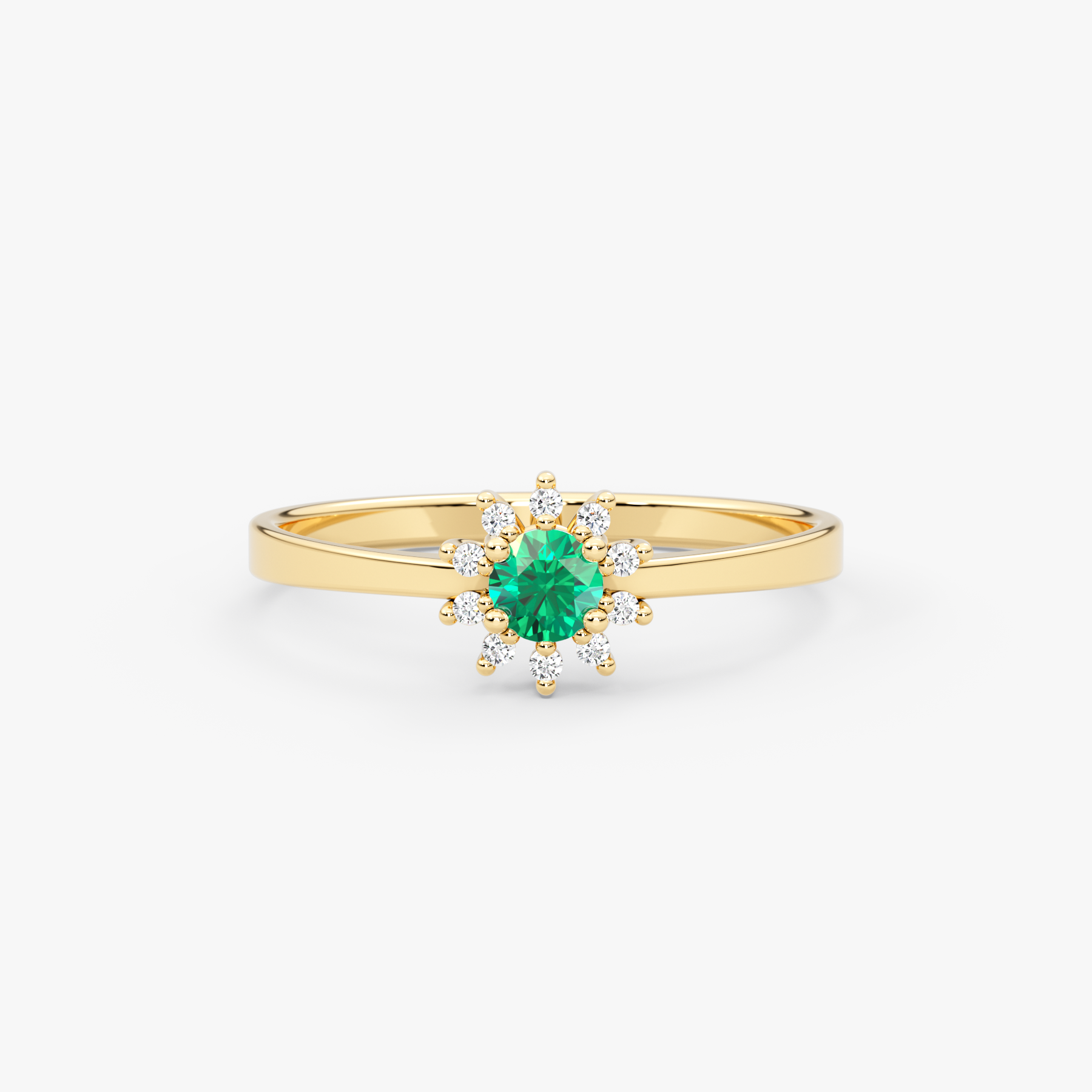 14K Gold Emerald & Diamond Round Ring – Astra