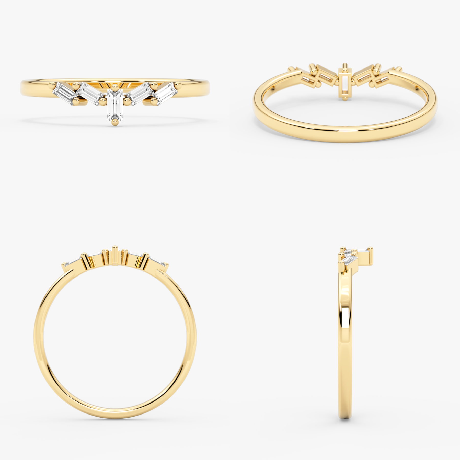 14 Ayar Katı Altın 5 Taş Baget Pırlanta Yüzük – Nerise 