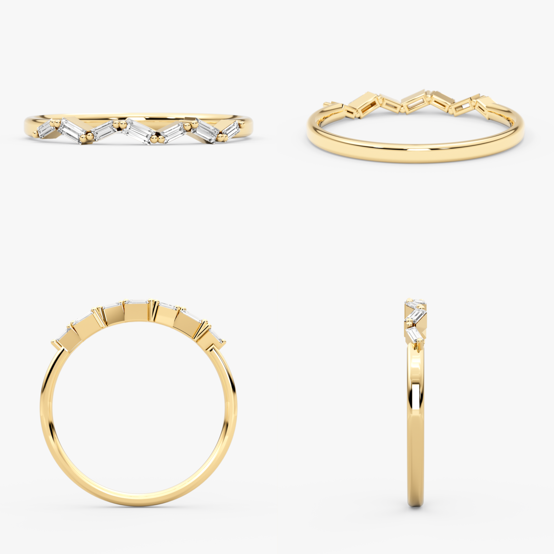 14K Gold Chevron Diamond Band Ring with Baguette Accents – Veya