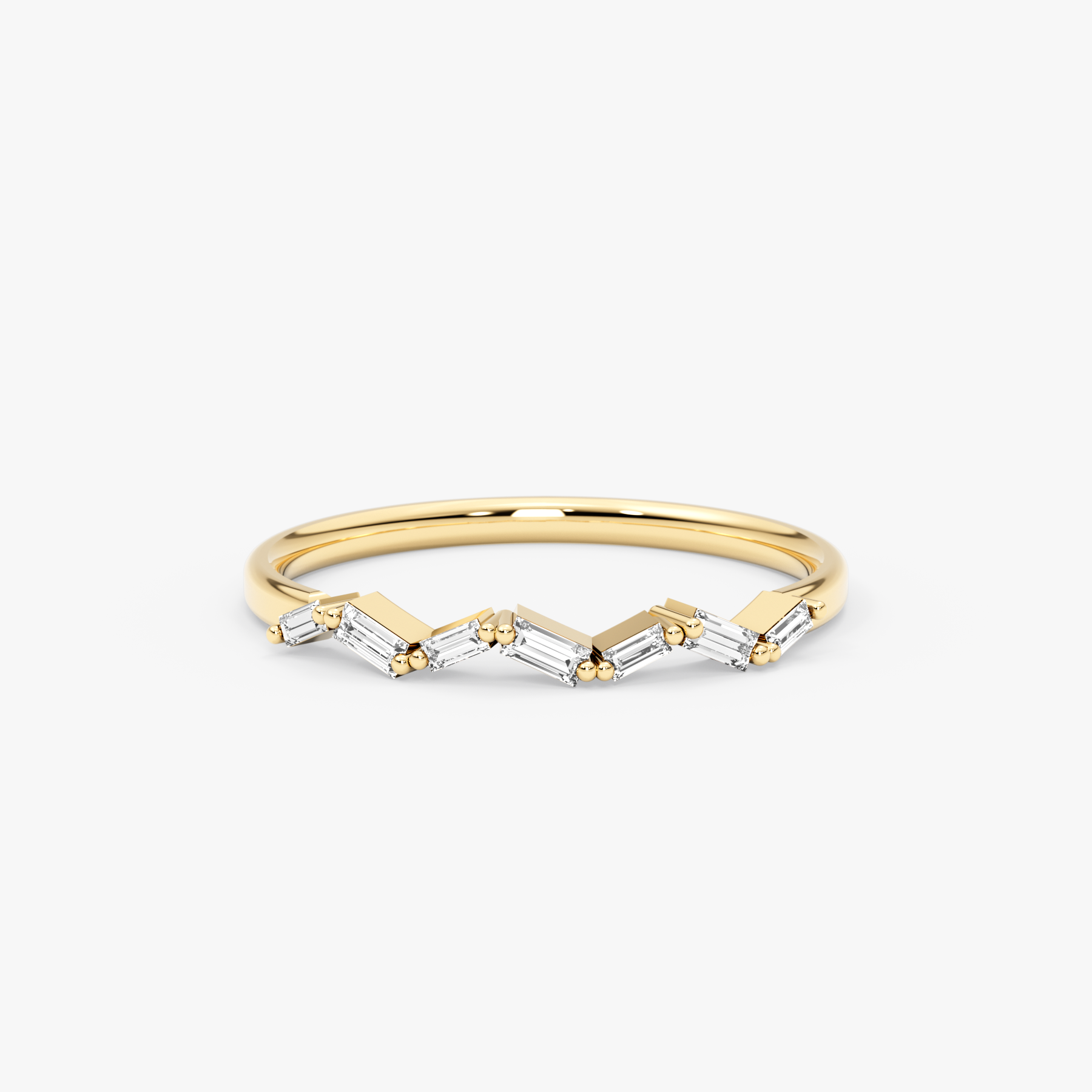 14K Gold Chevron Diamond Band Ring with Baguette Accents – Veya