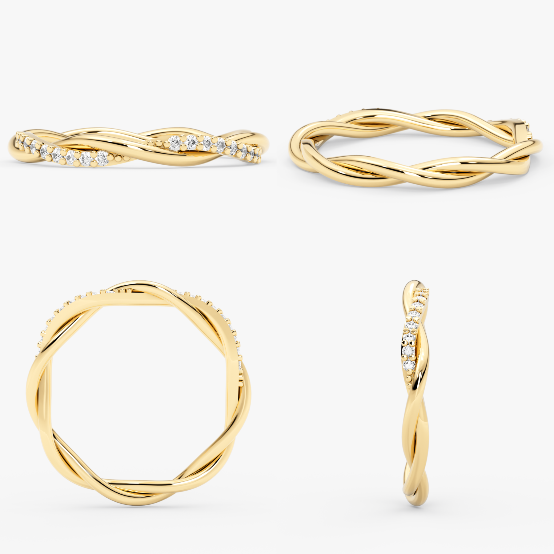 14K Solid Gold Braided Diamond Ring – Lunaria