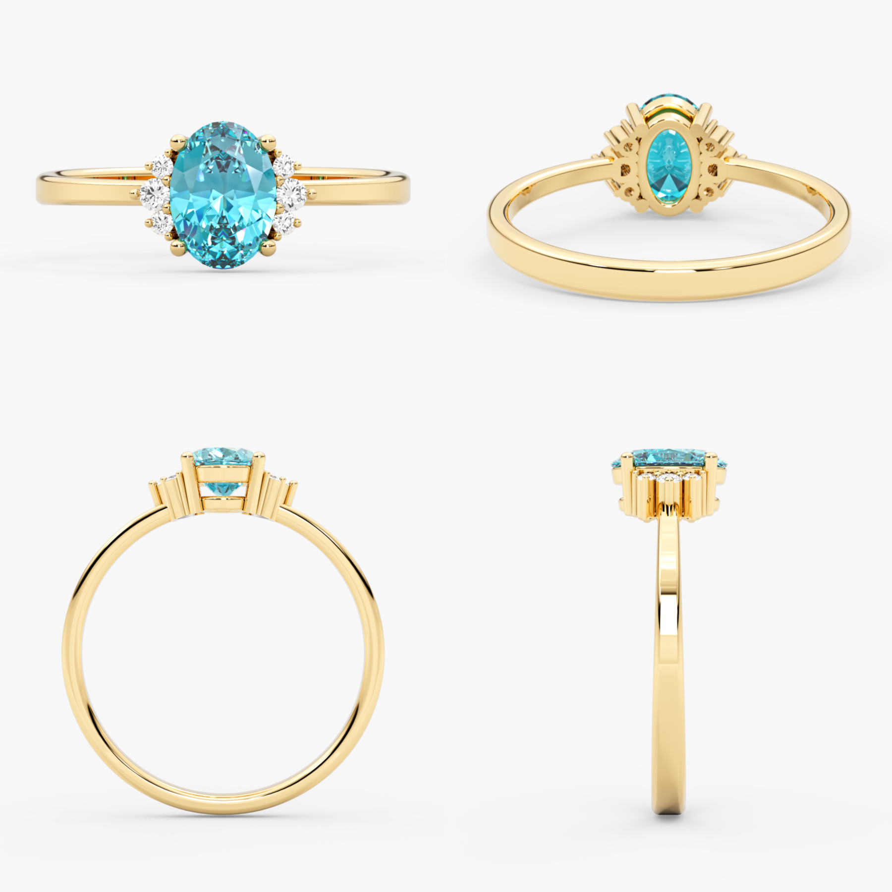 14K Gold Oval Aquamarine & Diamond Ring — Verona