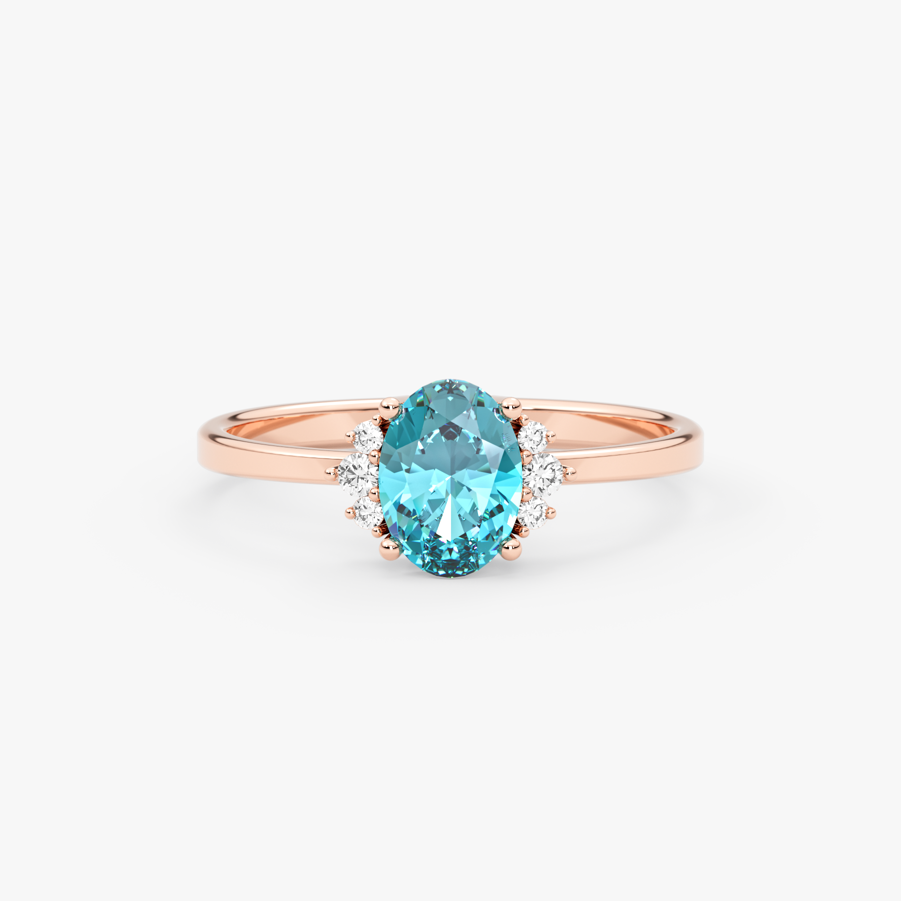 14K Gold Oval Aquamarine & Diamond Ring — Verona