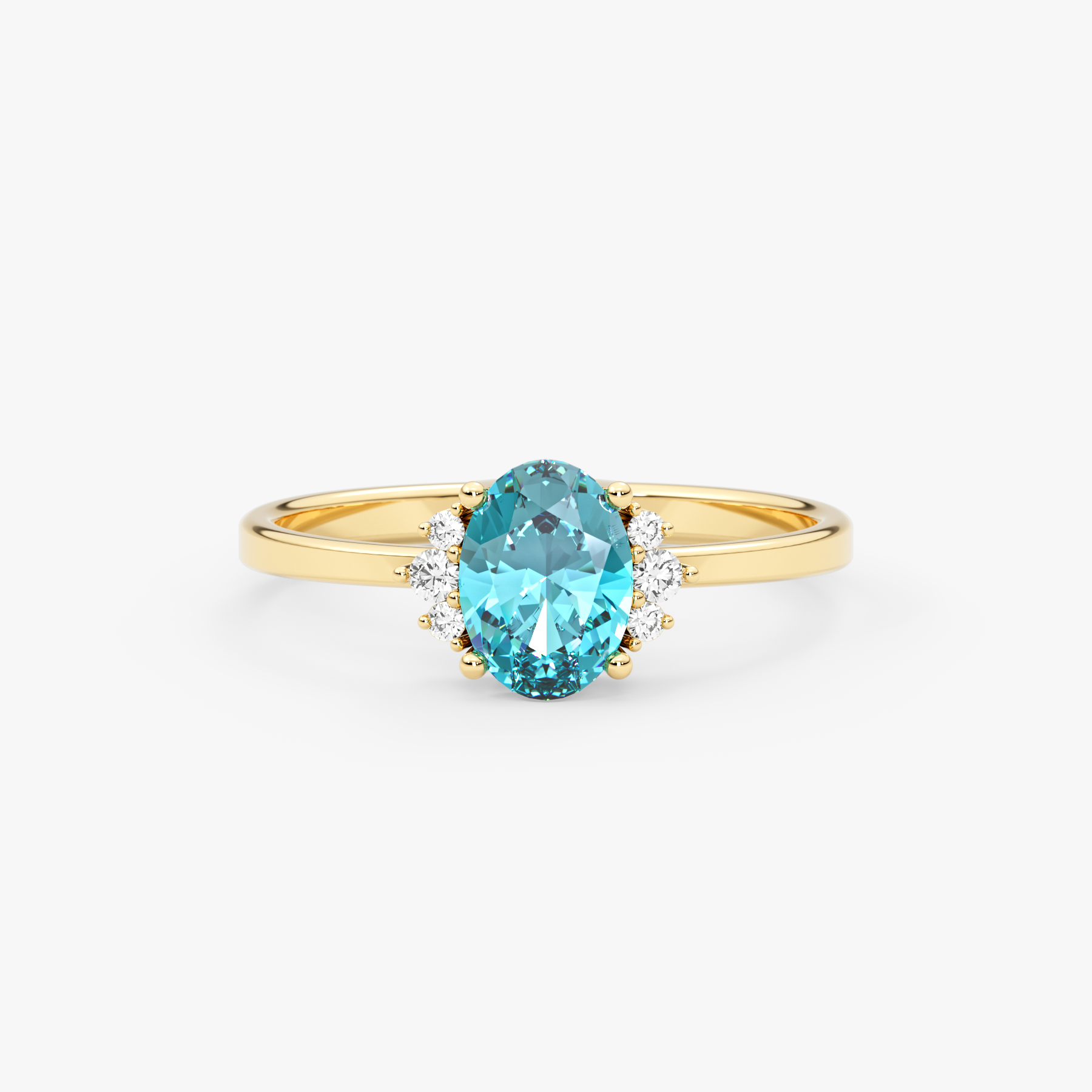 14K Gold Oval Aquamarine & Diamond Ring — Verona