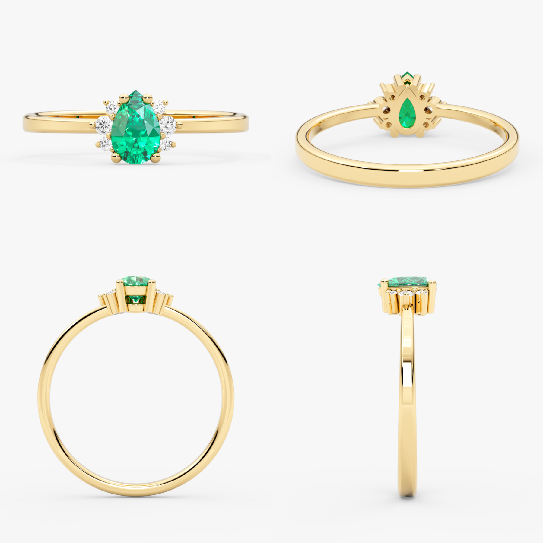 14K Gold Pear Emerald & Diamond Ring — Ismene