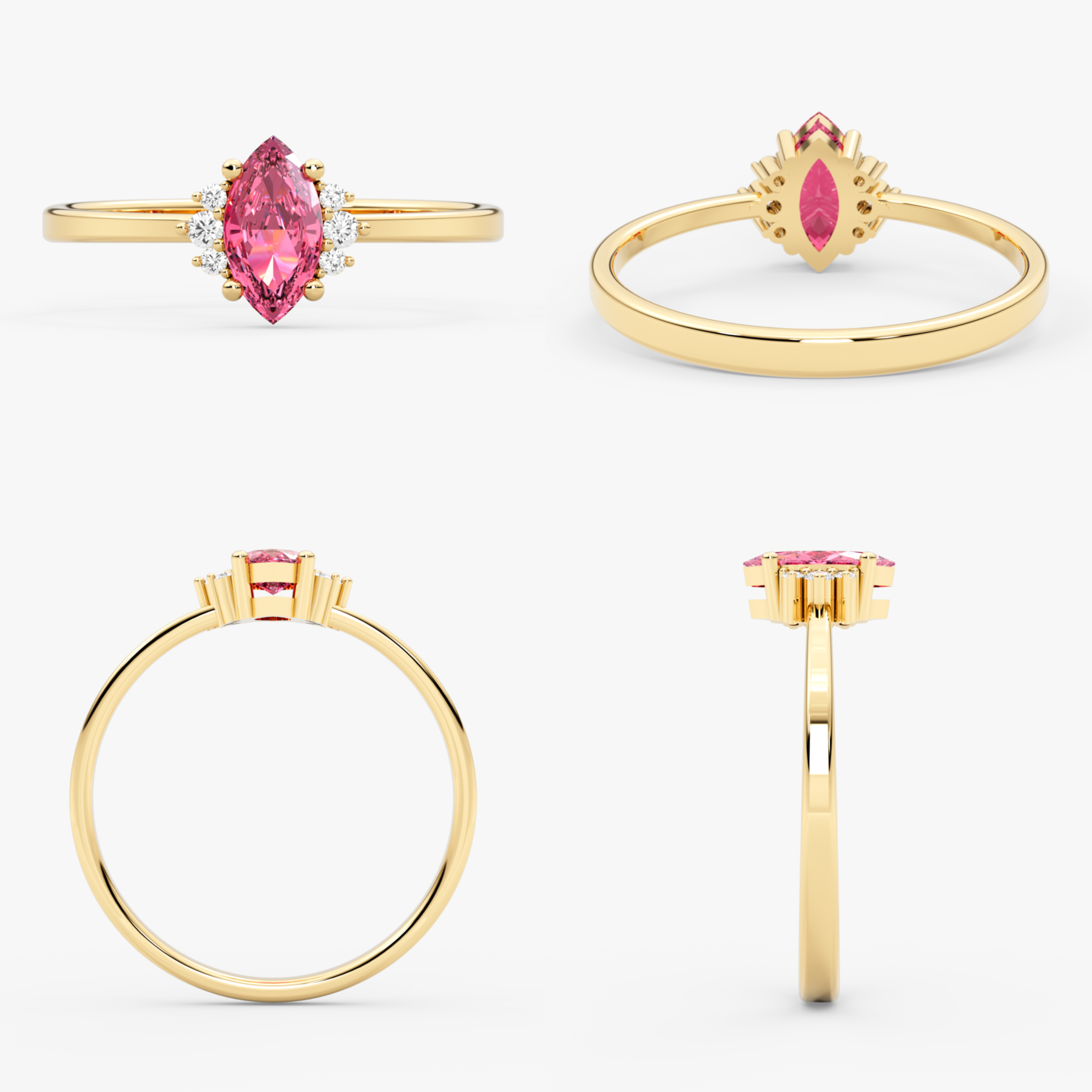 14K Gold Marquise Pink Sapphire & Diamond Ring — Delora