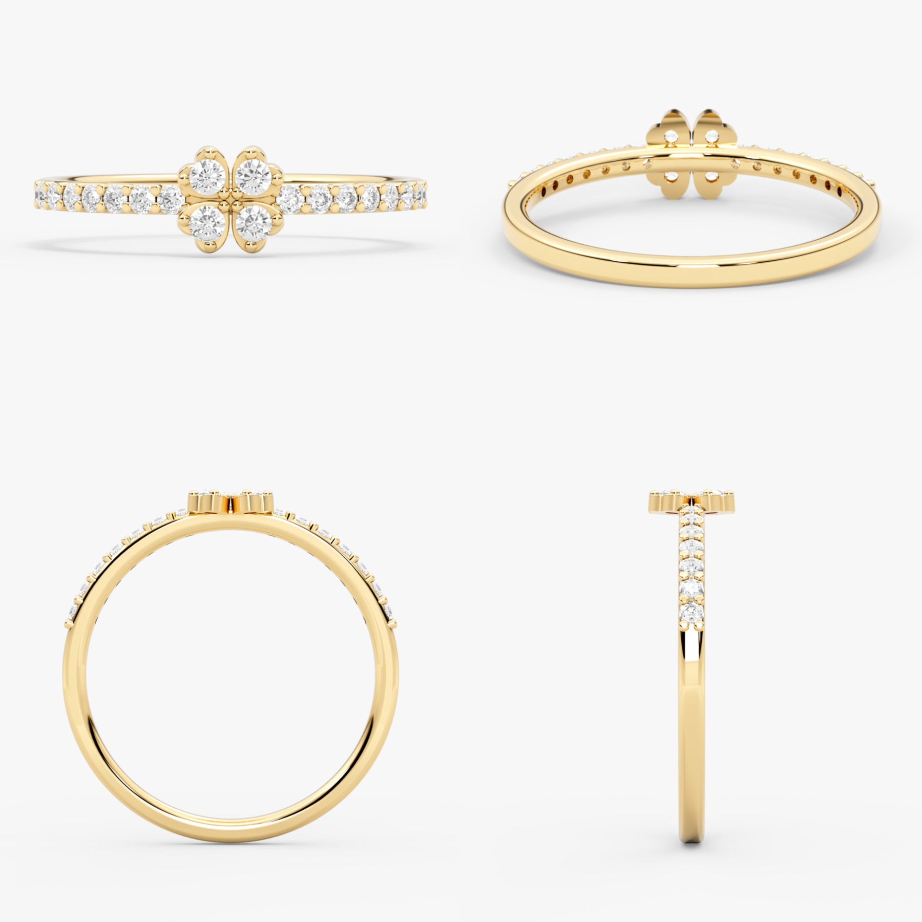 14 Ayar Altın Dört Yapraklı Pırlanta Yonca Yüzük — Nivelle 