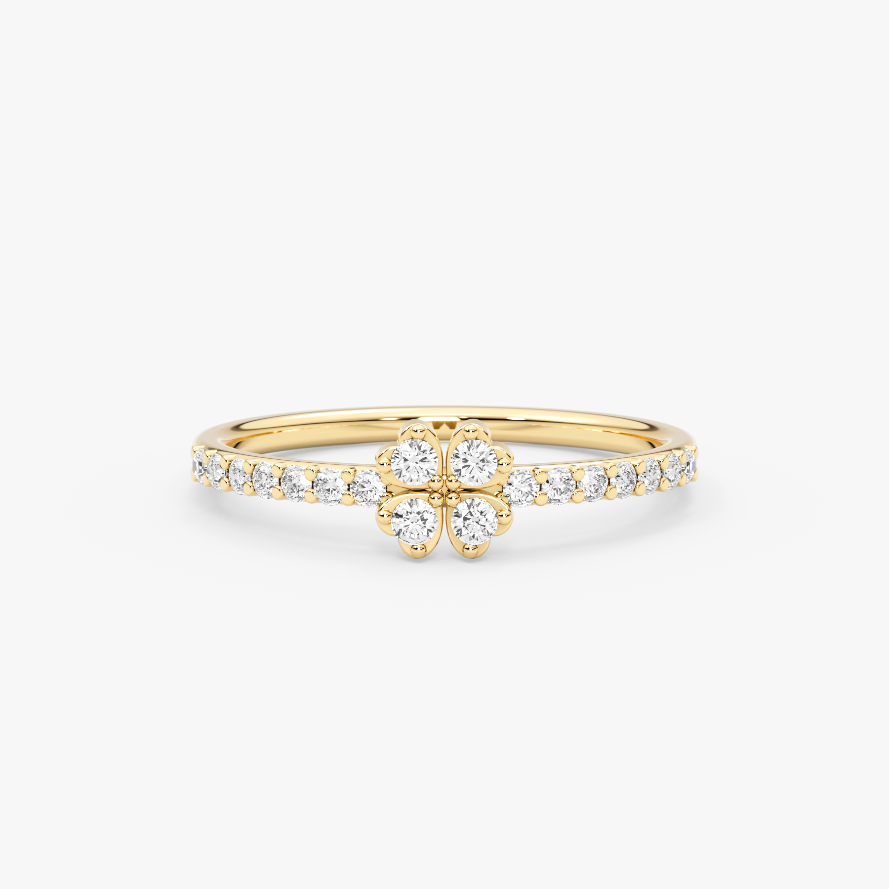 14 Ayar Altın Dört Yapraklı Pırlanta Yonca Yüzük — Nivelle 