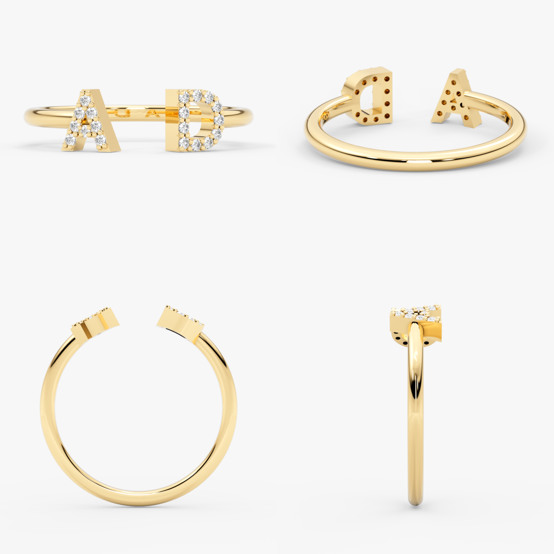 14K Gold Diamond Initial Cuff Ring – Seravelle