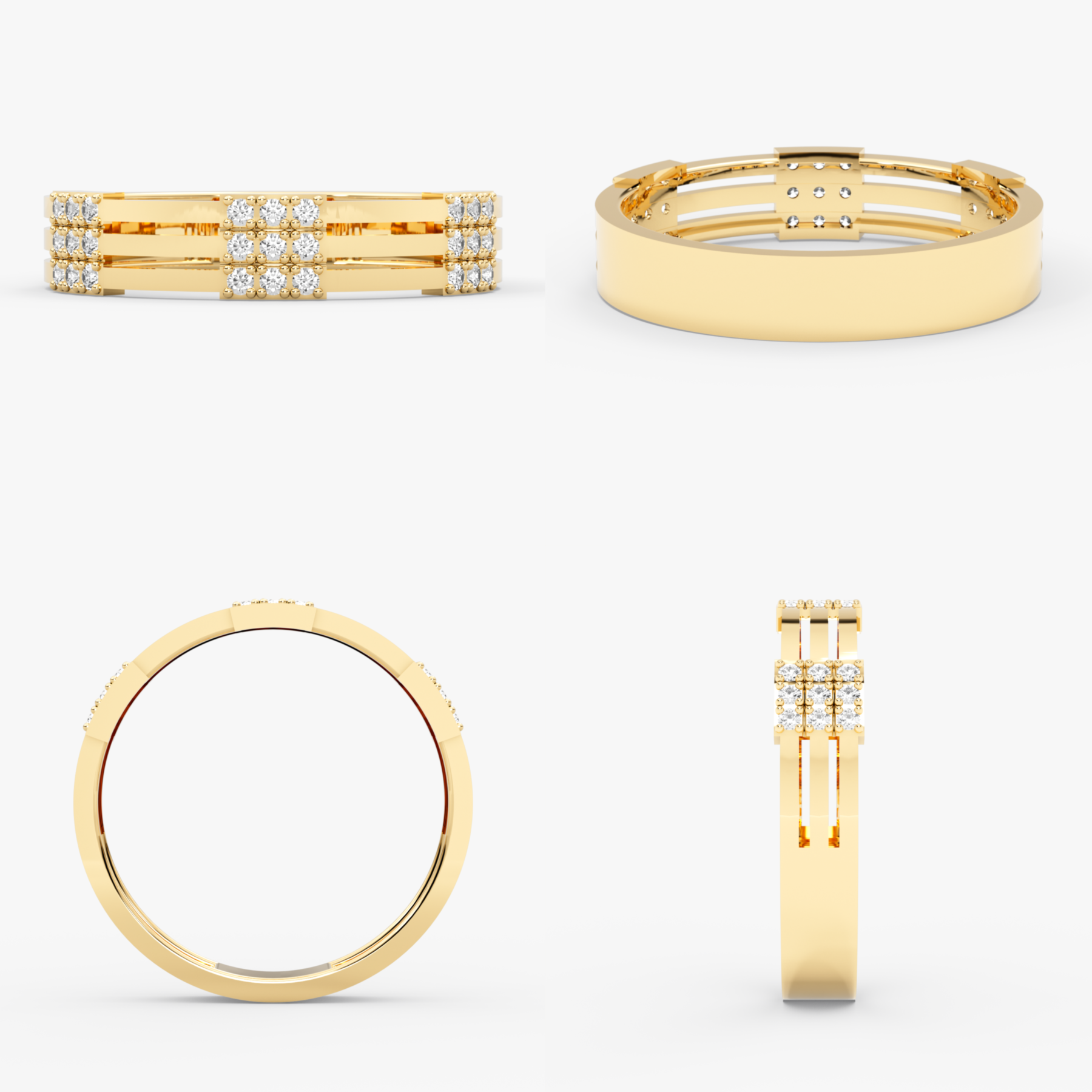 14 Ayar Altın Çok Bantlı Pırlanta Yüzük – Solvera 