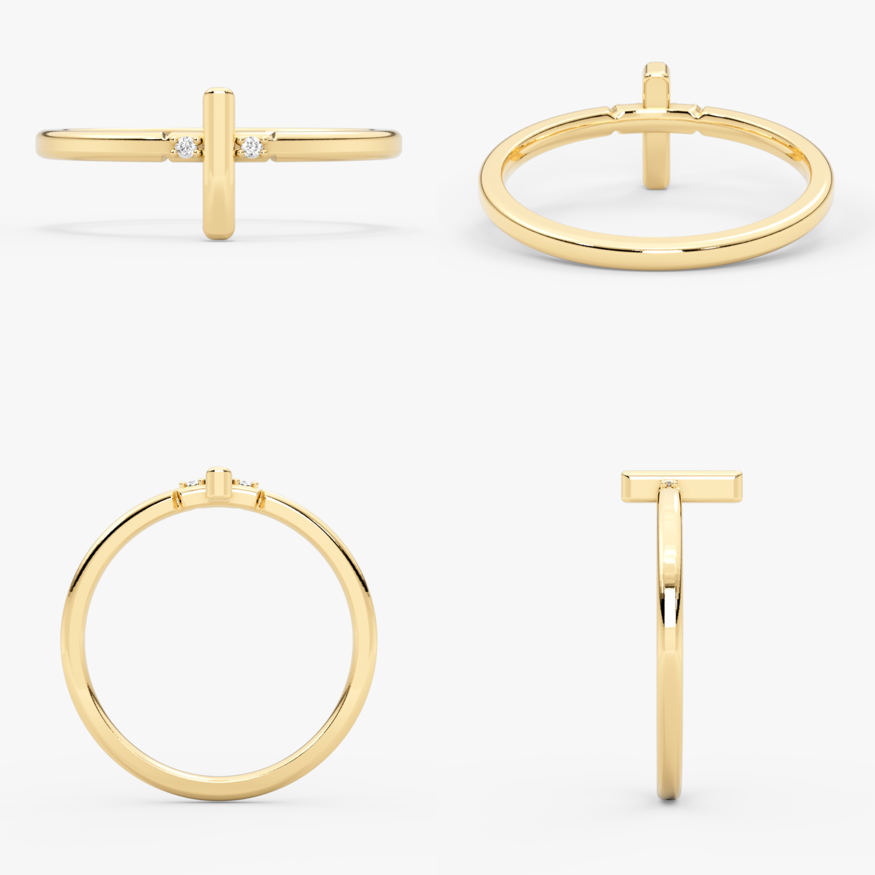 14 Ayar Katı Altın Pırlanta Haç Yüzük — Karyne 