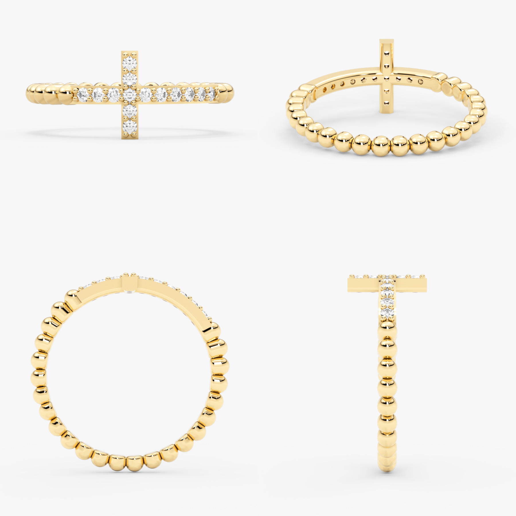 14K Solid Gold Diamond Cross Ring — Verion