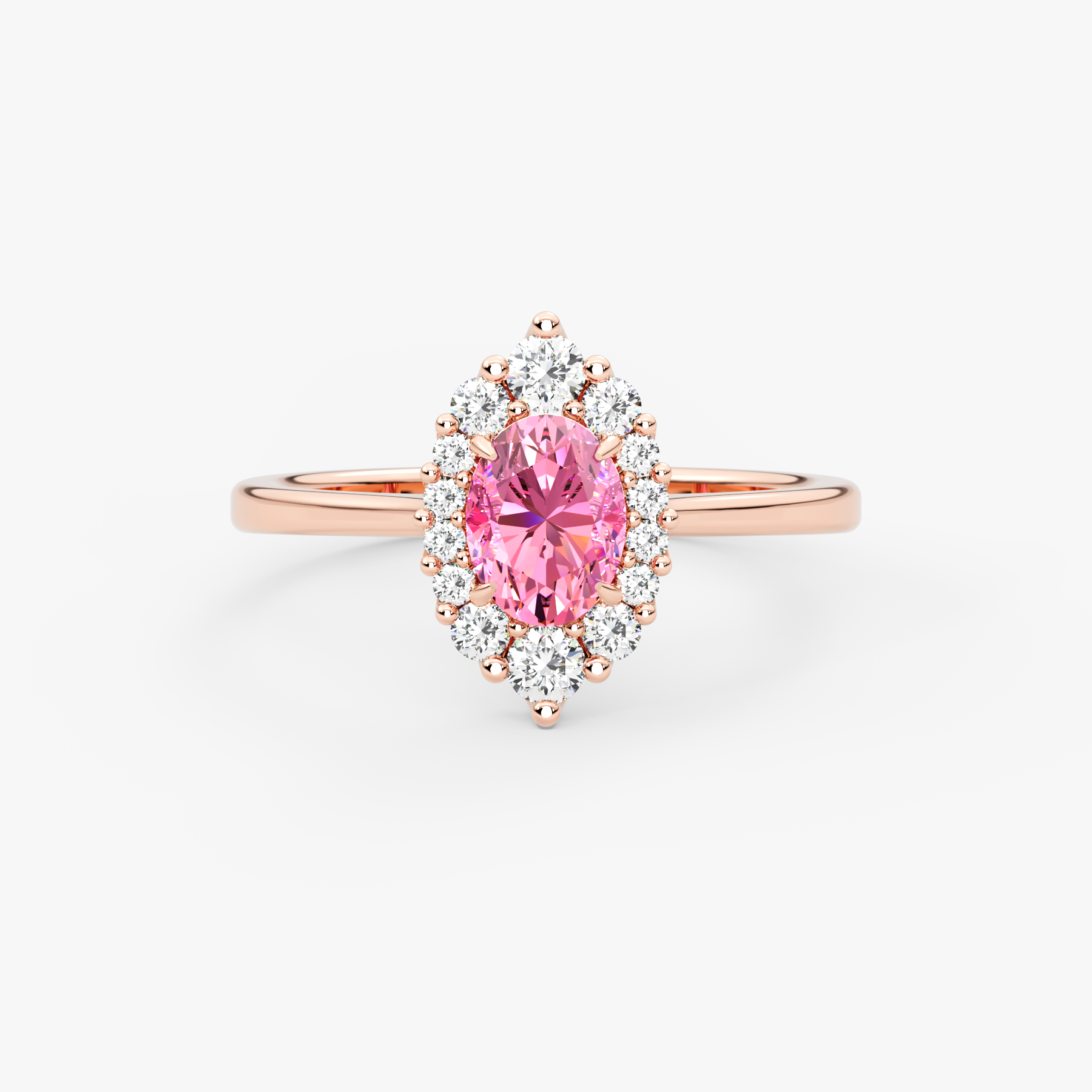 14K Solid Gold Oval Pink Sapphire & Natural Diamond Halo Engagement Ring – Virel