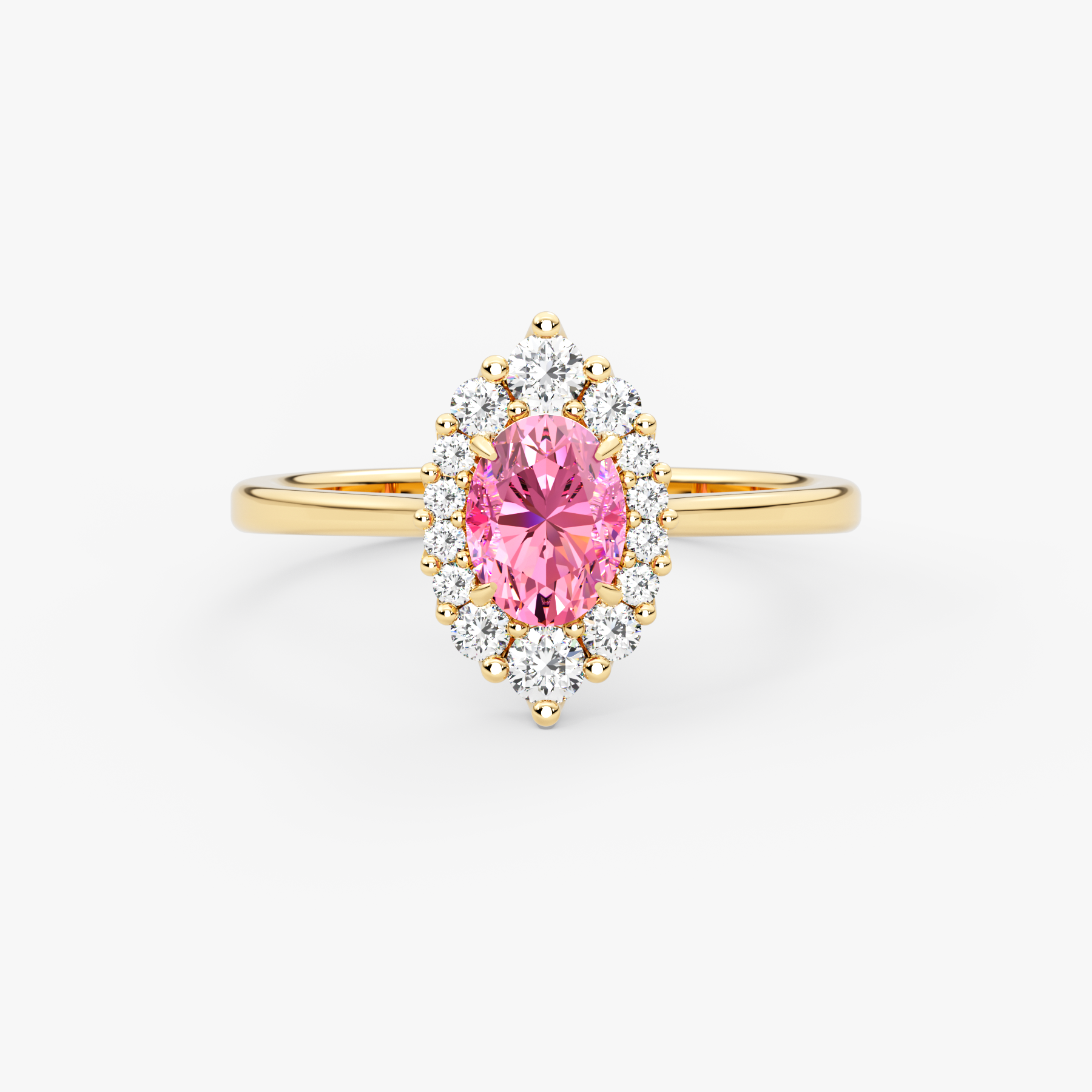 14K Solid Gold Oval Pink Sapphire & Natural Diamond Halo Engagement Ring – Virel
