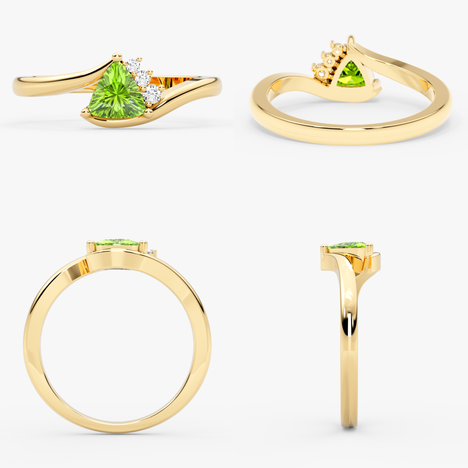 14K Solid Gold Trillion Cut Peridot & Natural Diamond Engagement Ring – Sorev