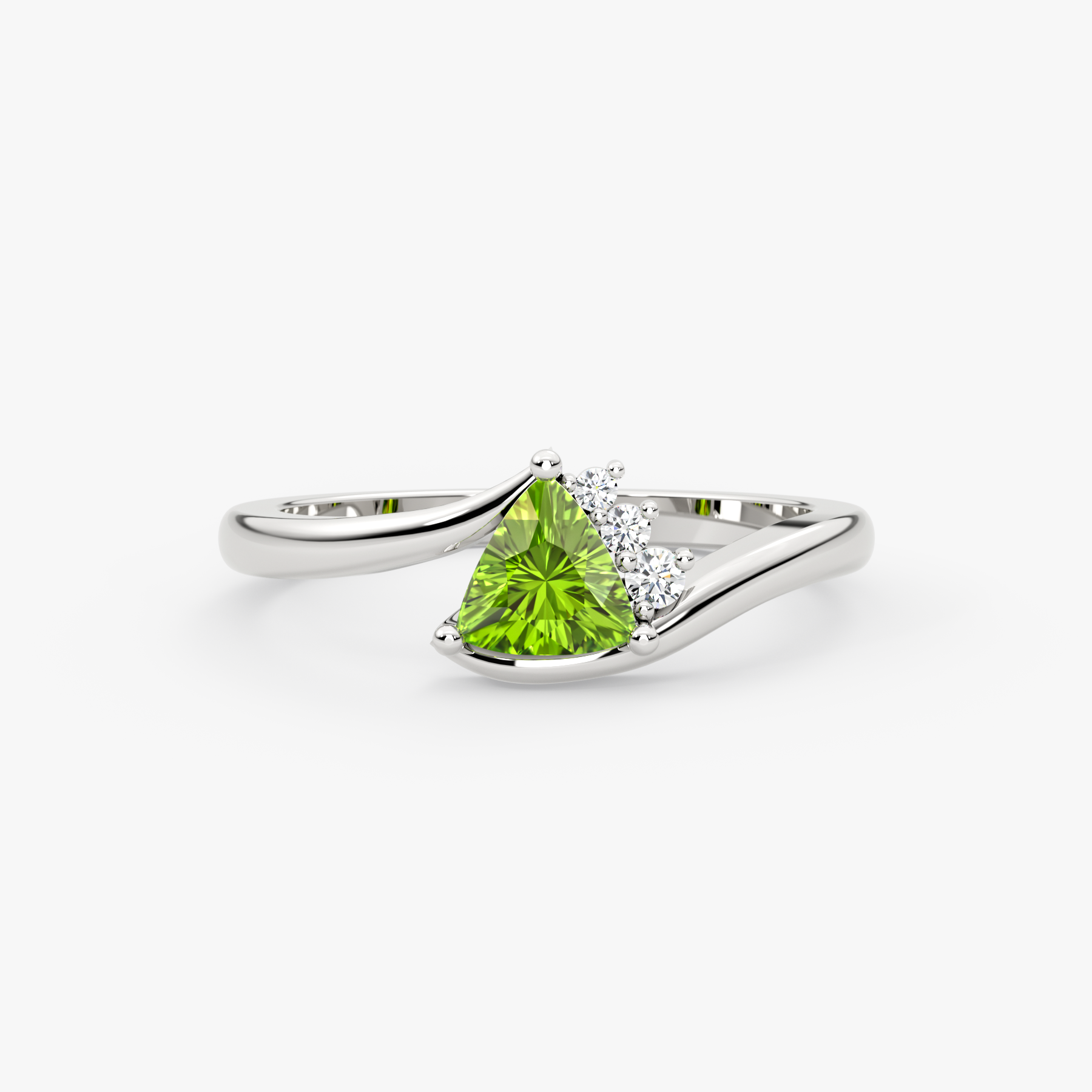 14K Solid Gold Trillion Cut Peridot & Natural Diamond Engagement Ring – Sorev